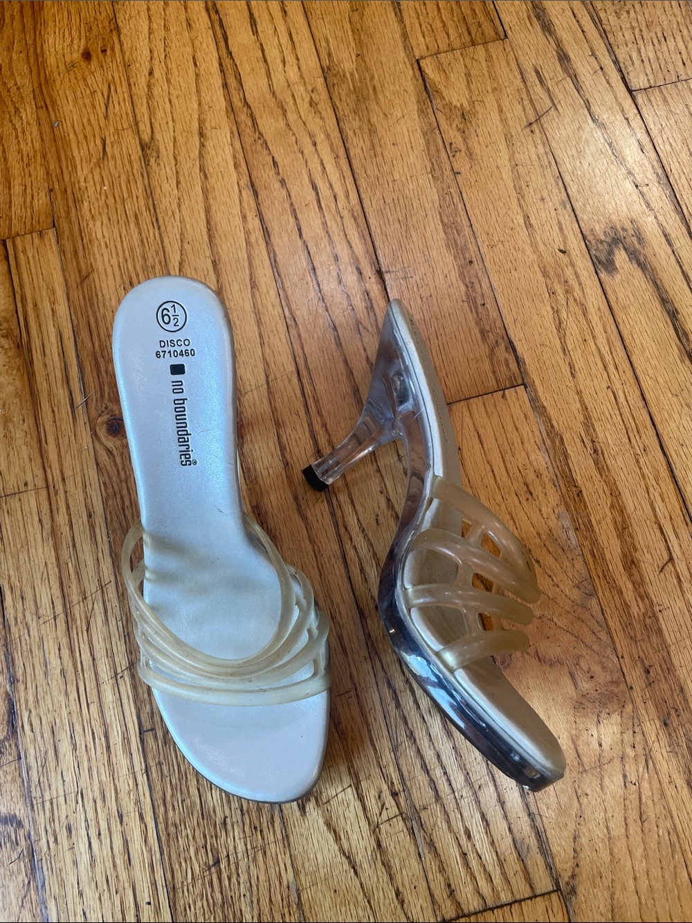No Boundaries Clear Beige Slide Mules with Low Heel with light up heels